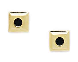 Jewelryweb Sterling Silver Gold-Flashed Black Cubic Zirconia Square Screw-Back Earrings - Measures 6x6mm