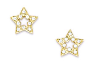 Jewelryweb Sterling Silver Gold-Flashed Cubic Zirconia Small Star Screw-Back Earrings - Measures 8x8mm