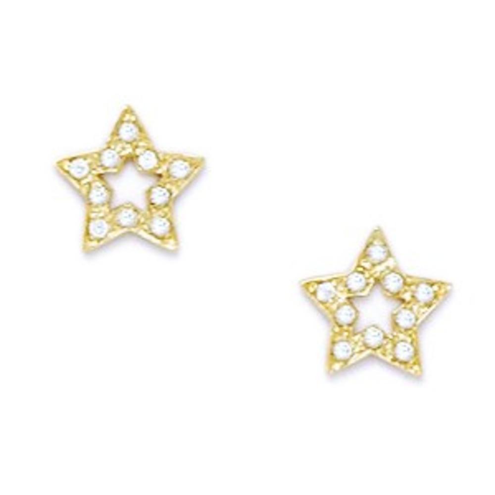 Jewelryweb Sterling Silver Gold-Flashed Cubic Zirconia Small Star Screw-Back Earrings - Measures 8x8mm
