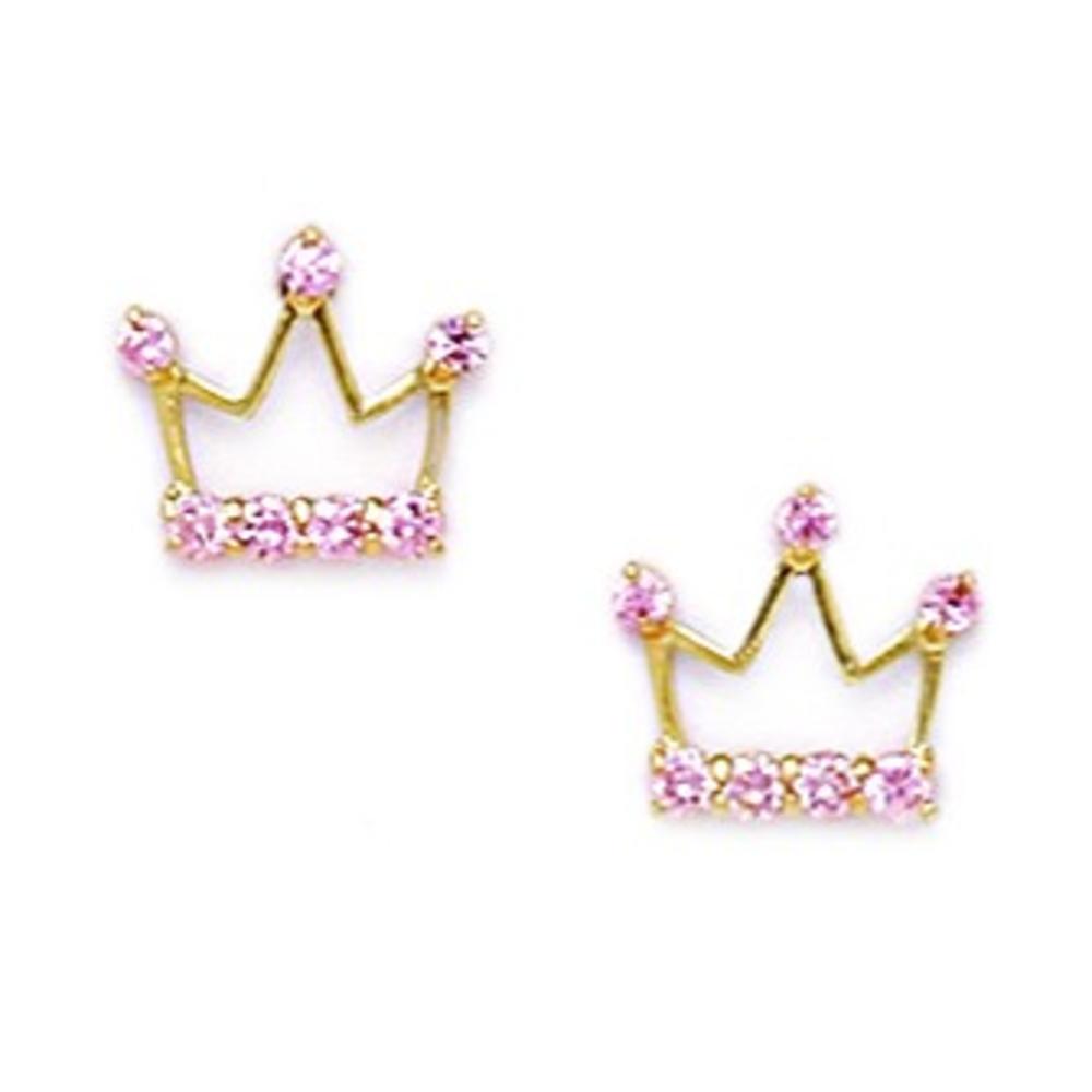 Jewelryweb Sterling Silver Gold-Flashed Pink Cubic Zirconia Medium Crown Screw-Back Earrings - Measures 9x10mm