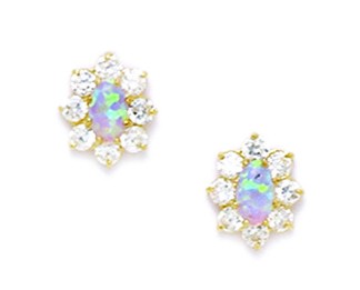 Jewelryweb Sterling Silver Gld-Flashed Light Blue 5x3mm Created Opal and CZ Screwback Earrings - Measures 9x8mm