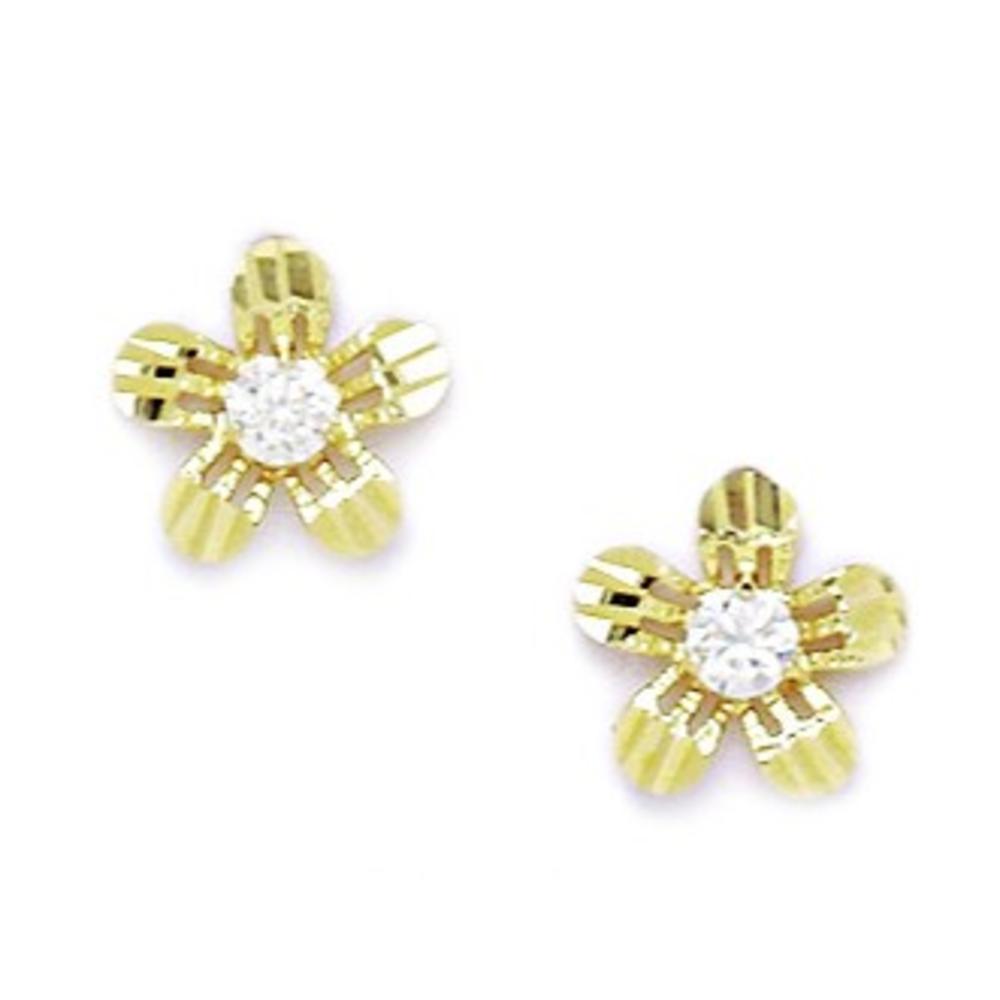 Jewelryweb Sterling Silver Gold-Flashed Cubic Zirconia Flower Screw-Back Earrings - Measures 10x10mm