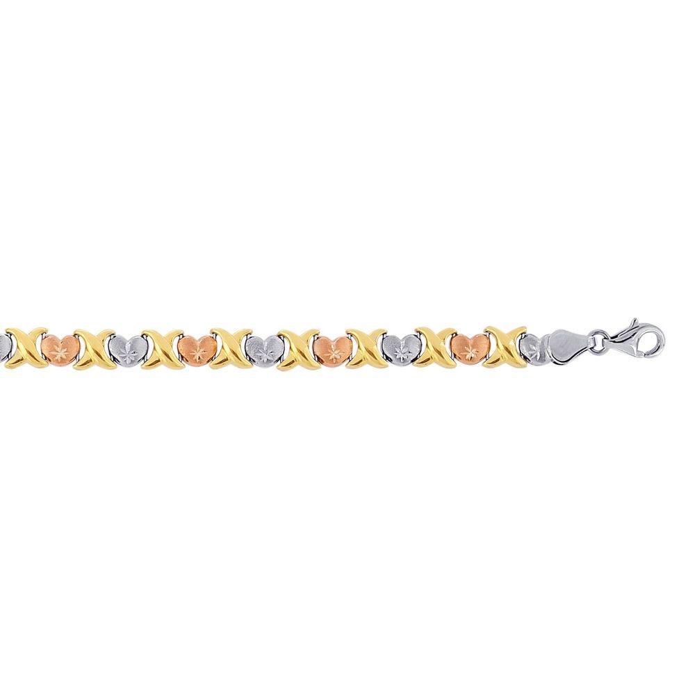 Jewelryweb Sterling Silver 14k Yellow Rose Plated Gold Hug Kisses Bracelet Pear Shape Clasp - 7.25 Inch