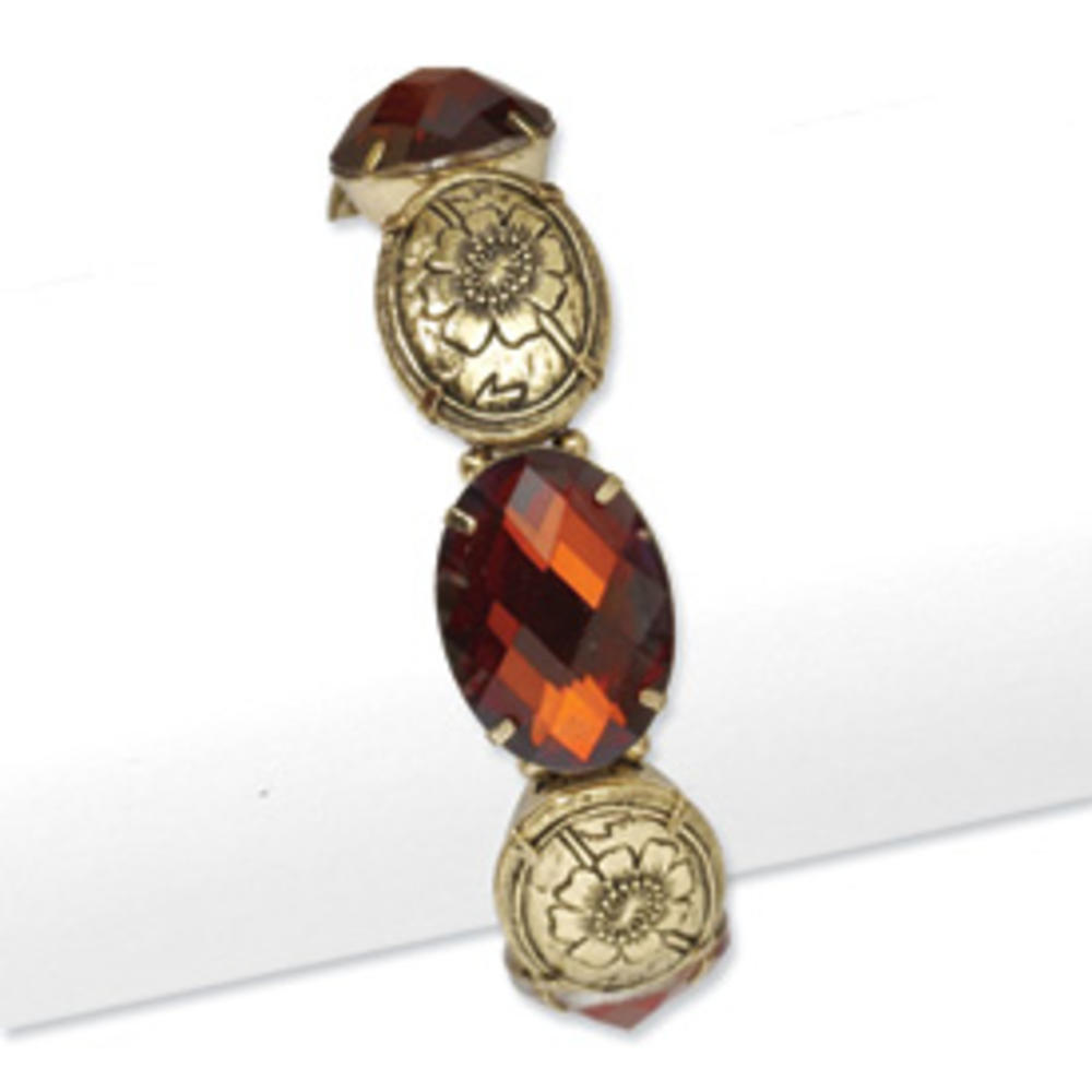 Jewelryweb Brass-tone Smokey Brown Crystal Stretch Bracelet