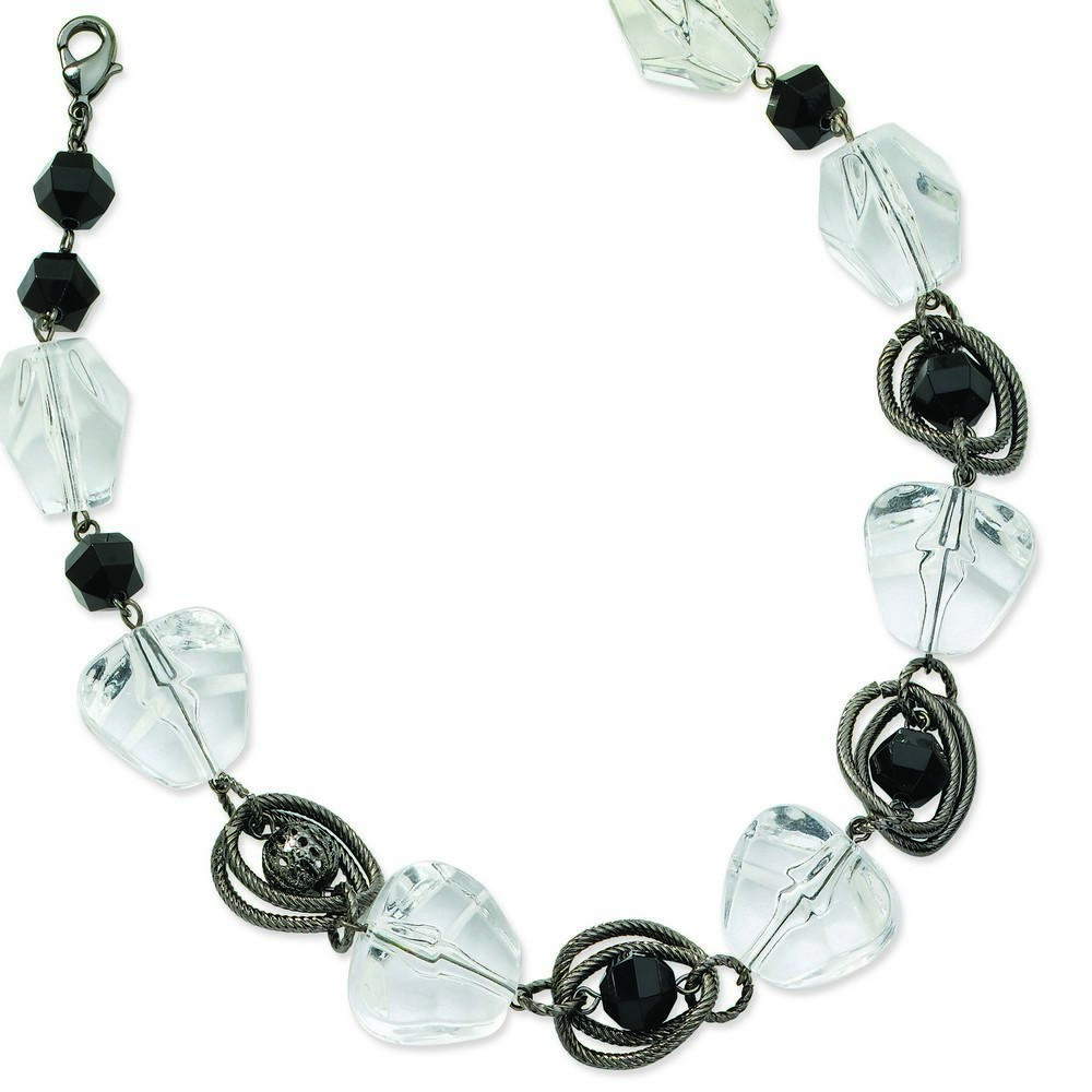 Jewelryweb Black-plated Jet Clear Crystal Beaded 16 Inch Necklace