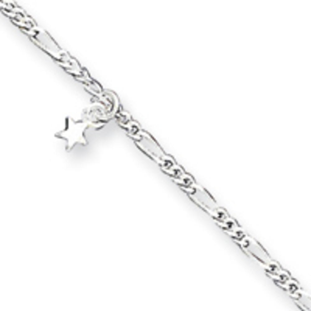 Jewelryweb Sterling Silver 4 Stars Anklet - 9 Inch