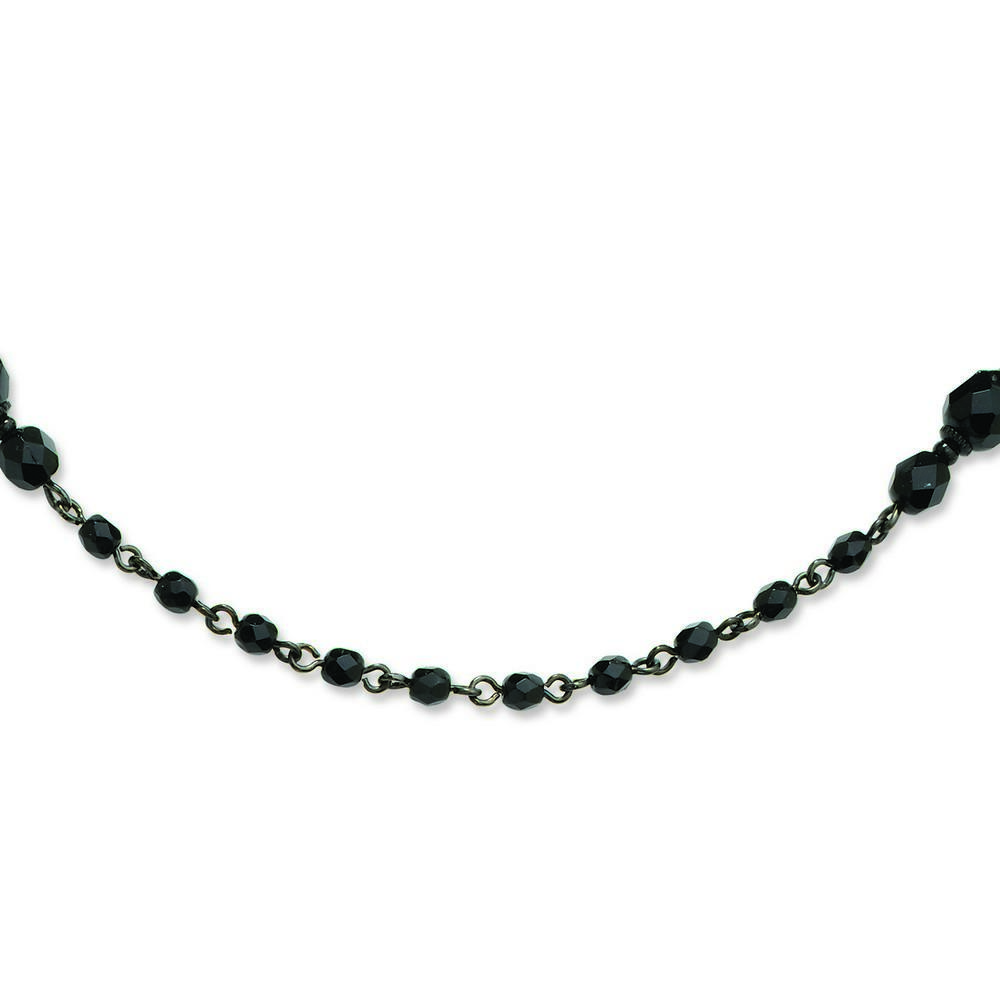 Jewelryweb Black-plated Faceted Jet Beaded 30 Inch Necklace