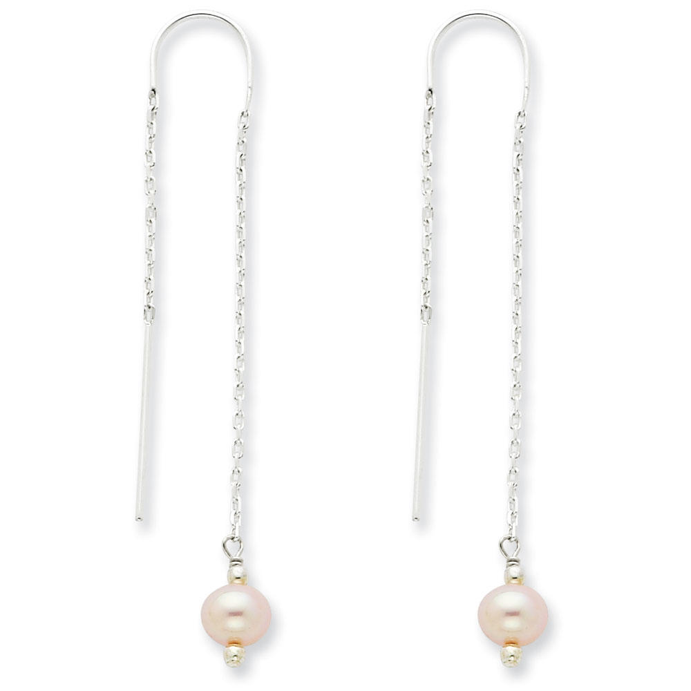 Jewelryweb Sterling Silver Pink Freshwater Cultured Pearl Threader Earrings
