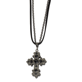 Jewelryweb Black-plated Cross With Black Crystals Multi Strand 30inch Necklace