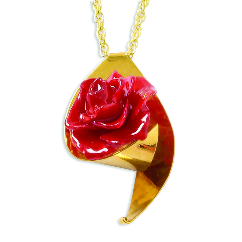 Jewelryweb Lacquer Dipped Red Rose With Gold-Flashed Chain Necklace - 20 Inch