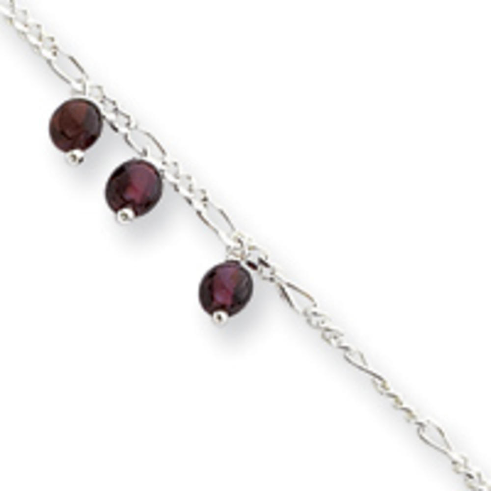 Jewelryweb Rhodolite Garnet Beaded Figaro Anklet - 10 Inch - Spring Ring