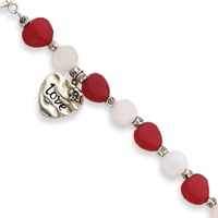 Jewelryweb Strawberry Rose Quartz Love Heart Bracelet - 7.5 Inch - Toggle
