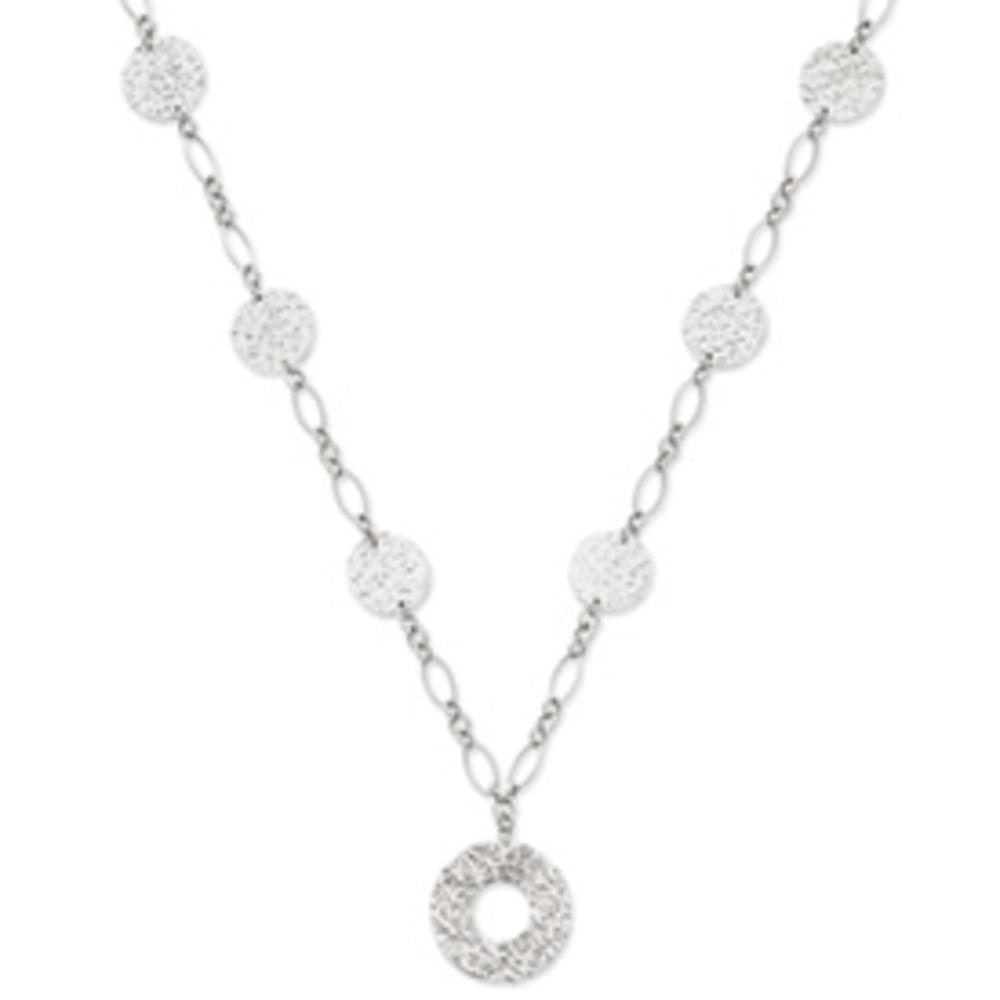 Jewelryweb 14k White Gold Adjustable Circle Drop - 16 Inch - Spring Ring