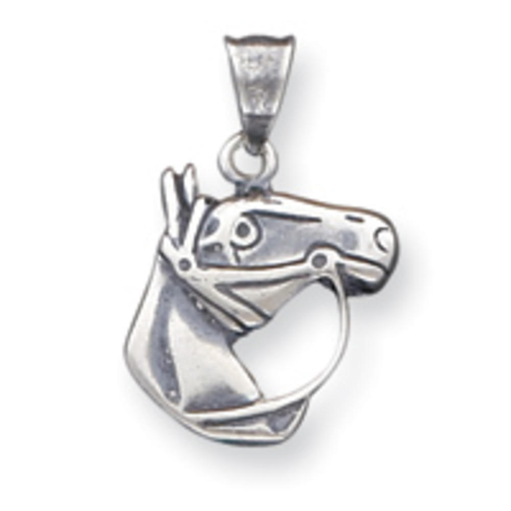 Jewelryweb Sterling Silver Antiqued Horsehead Pendant