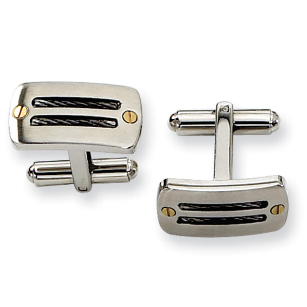 Jewelryweb Stainless Steel Black-plated 24k Accent Cuff Links