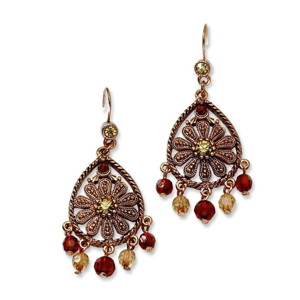 Jewelryweb Copper-tone Lt. Colorado and Brown Crystal Dangle Earrings