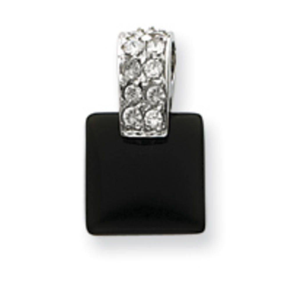 Jewelryweb Sterling Silver Cubic Zirconia and Simulated Onyx Slide
