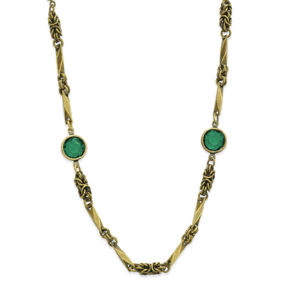 Jewelryweb Brass-tone Emerald Crystal 36 Inch Necklace