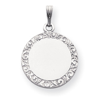 Jewelryweb Rhodium-plated Round Eng-able Disc Necklace - 18 Inch