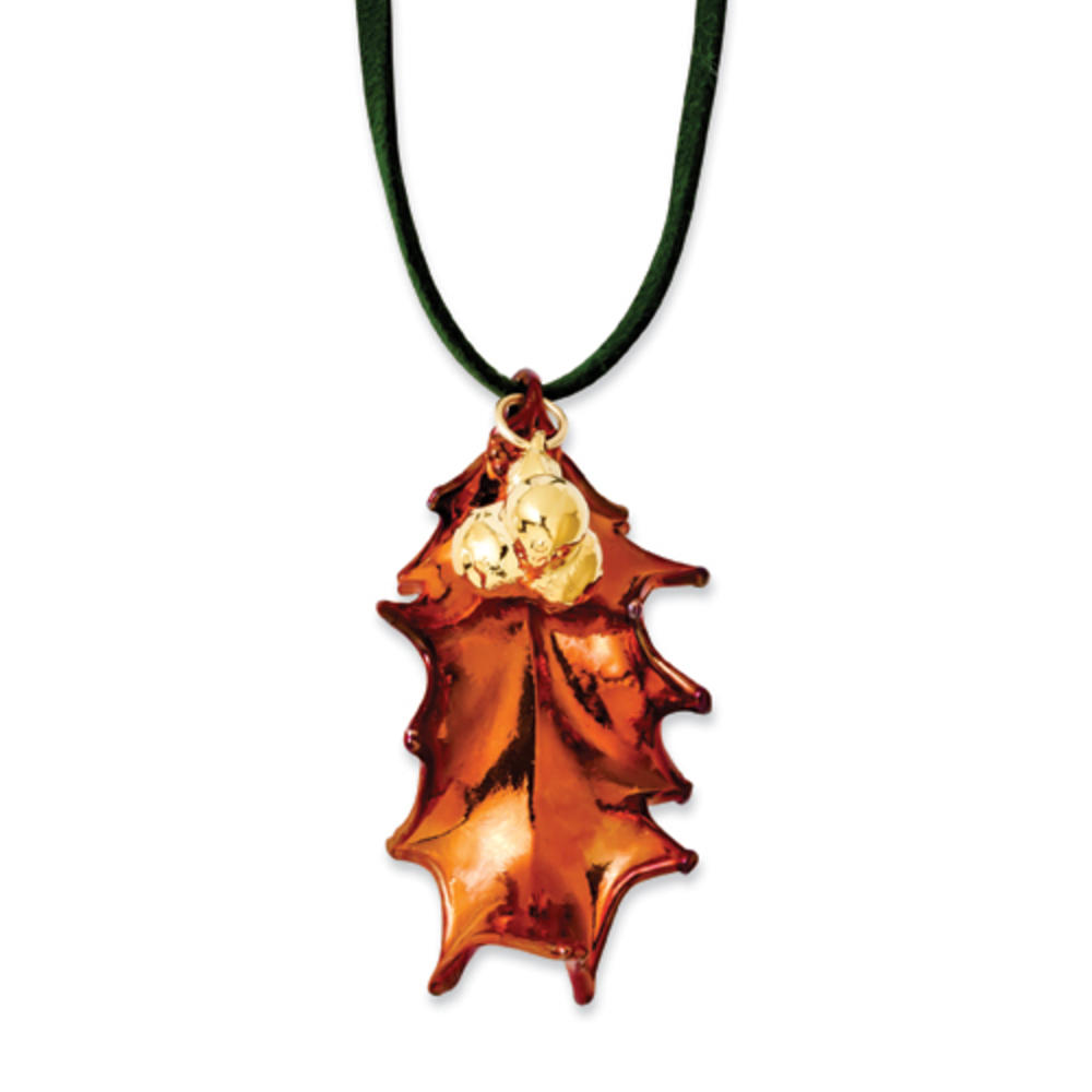 Jewelryweb Iridescent Copper Holly Leaf/24k Gold Dipped Berries Necklace - 20 Inch