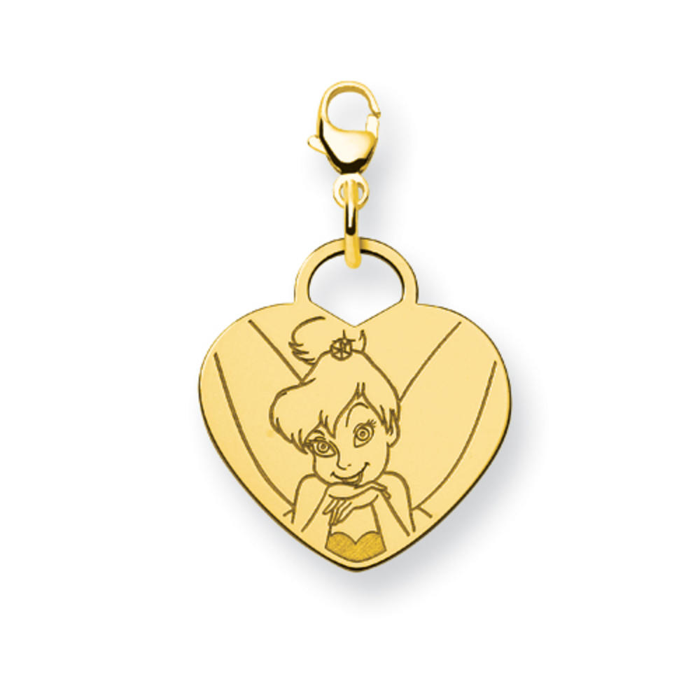 Jewelryweb Gold-Flashed SS Disney Tinker Bell Heart Lobster Clasp Charm