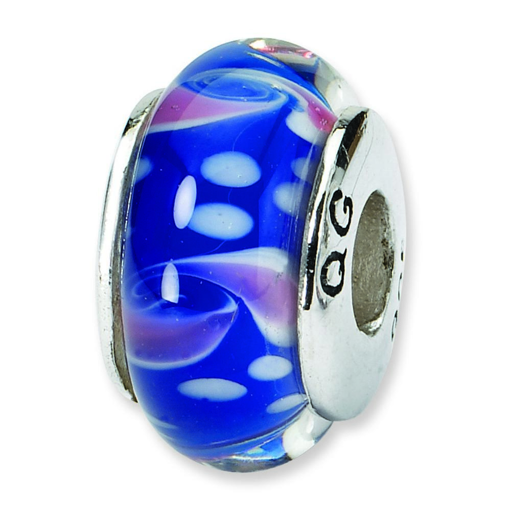 Jewelryweb Sterling Silver Reflections Blue Red Murano Glass Bead Charm