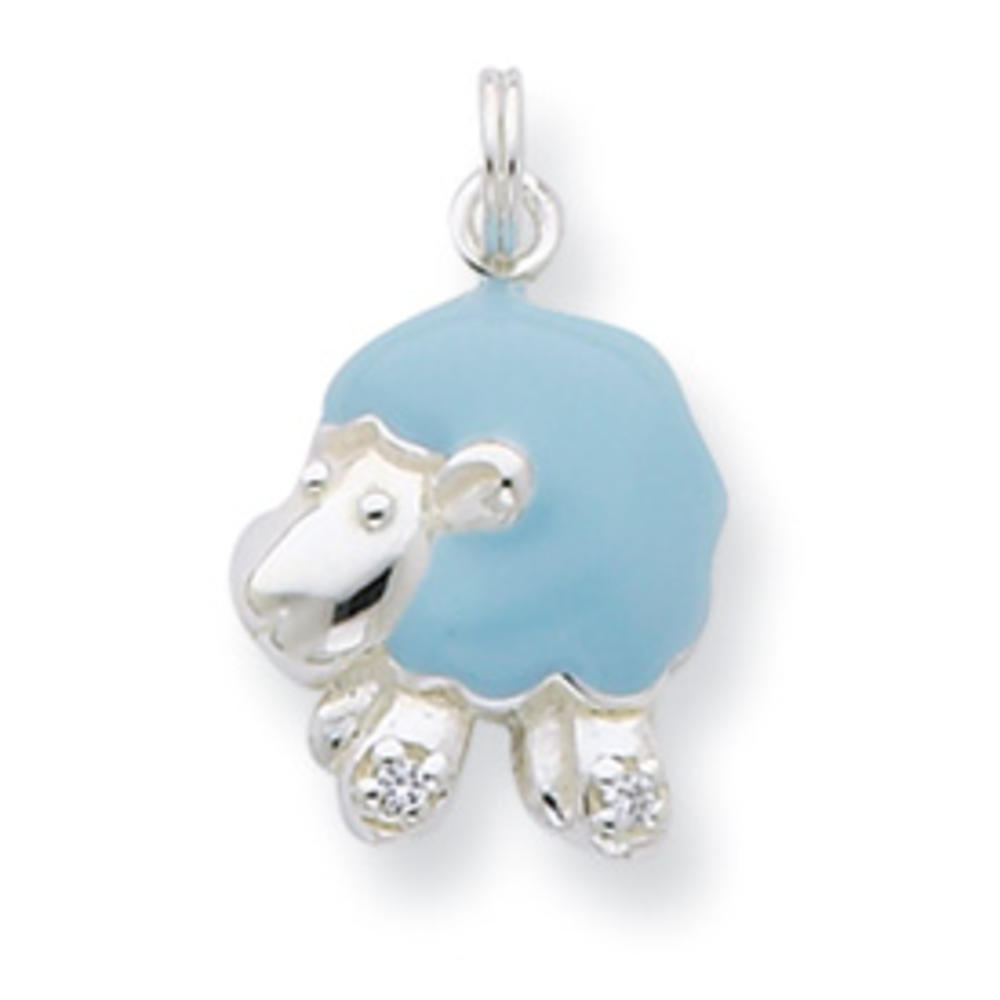 Jewelryweb Sterling Silver Blue Enameled Sheep Charm