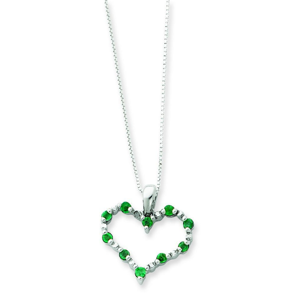 Jewelryweb Sterling Silver Emerald Heart Necklace - 18 Inch - Spring Ring