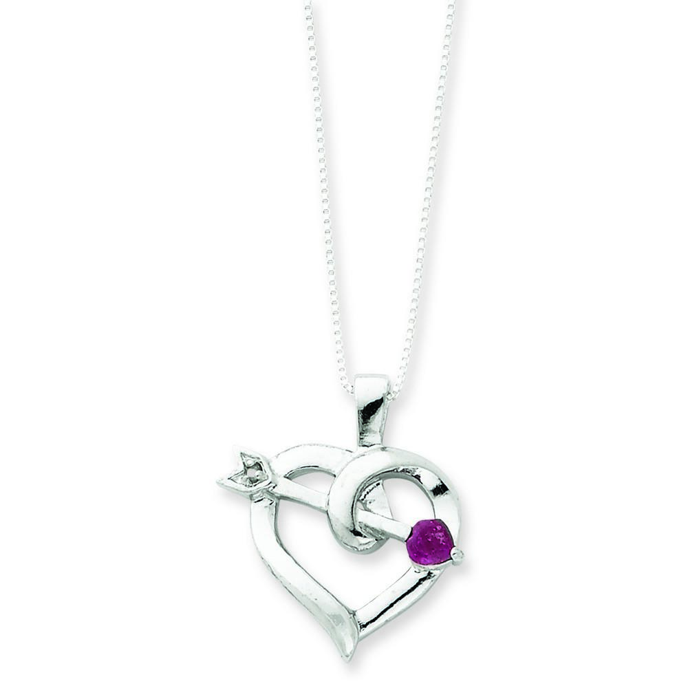 Jewelryweb Sterling Silver Heart with a Ruby Arrow Necklace - 18 Inch - Spring Ring
