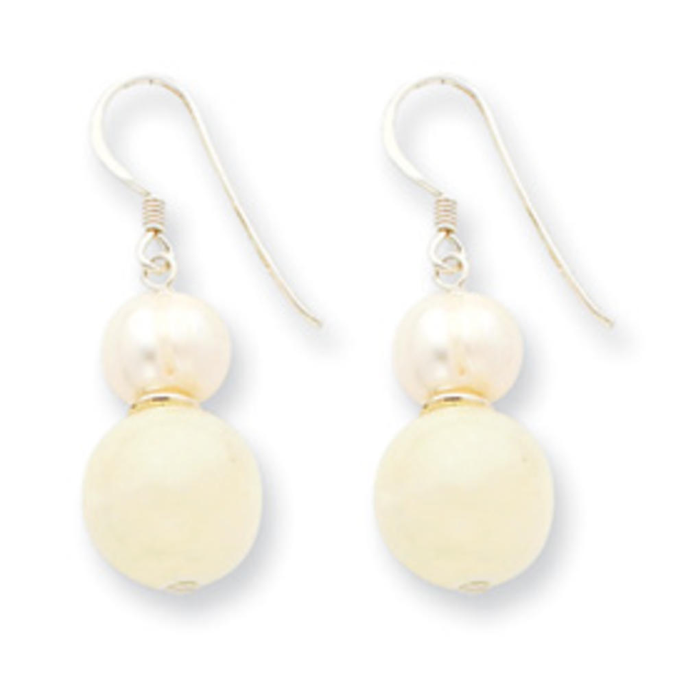 Jewelryweb Sterling Silver Green Agate White Freshwater Cultured Pearl Earrings