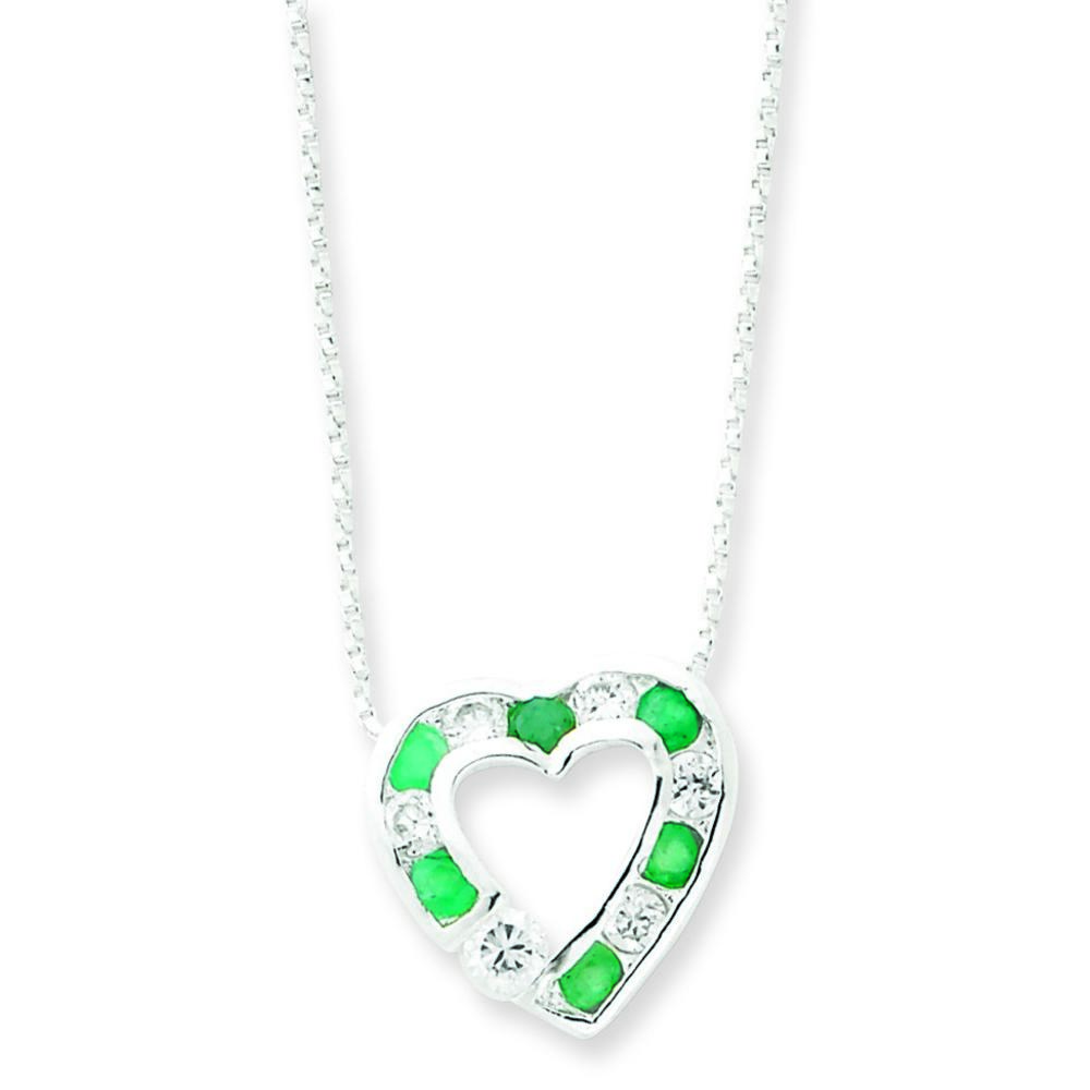 Jewelryweb Stone Cubic Zirconia Heart Slide on Chain Necklace - 18 Inch - Spring Ring