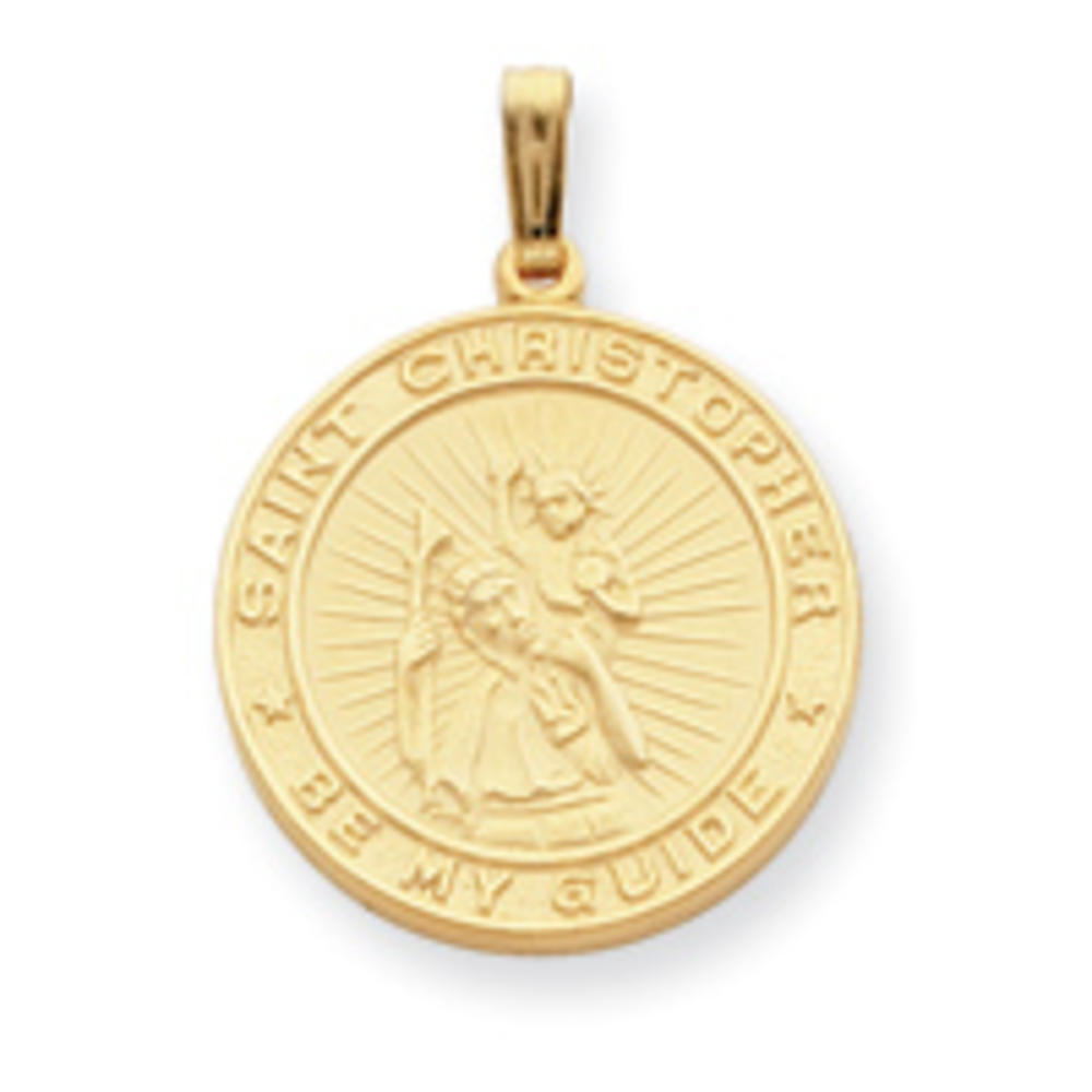 Jewelryweb 24in Gold-Flashed Lrg Rnd St. Christopher Medal Necklc 24 In