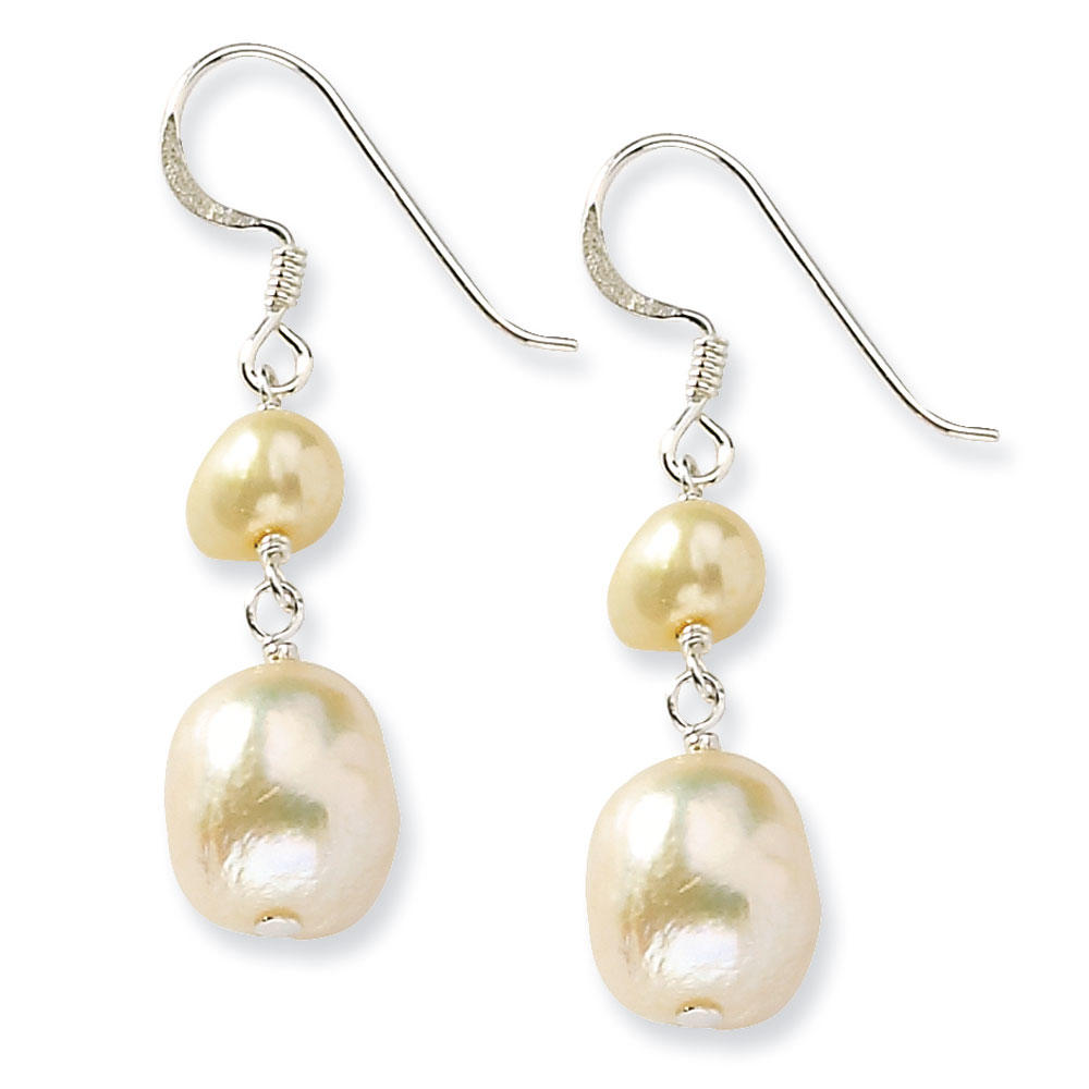 Jewelryweb Sterling Silver Champagne and Cream Freshwater Cultured Pearl Earrings - Measures 36x9mm