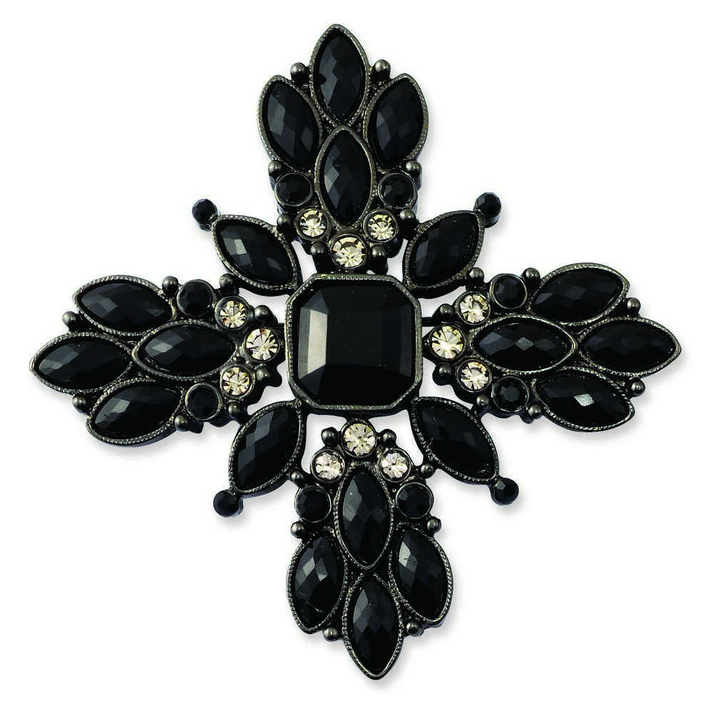 Jewelryweb Black-plated Smokey and Black Crystal Pin