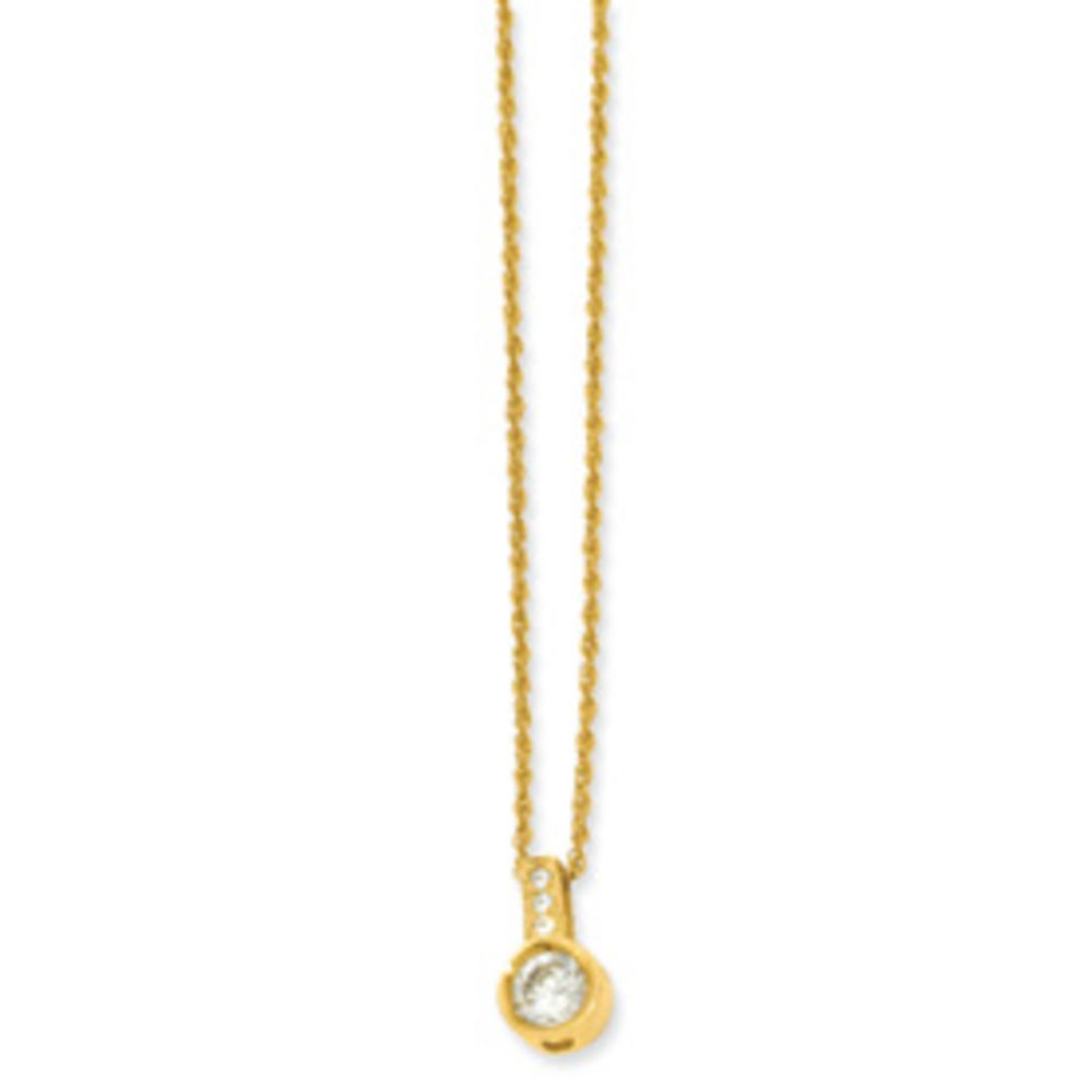 Jewelryweb 18inch Gold-Flashed Bezel Set Cubic Zirconia Pendant - 18 Inch