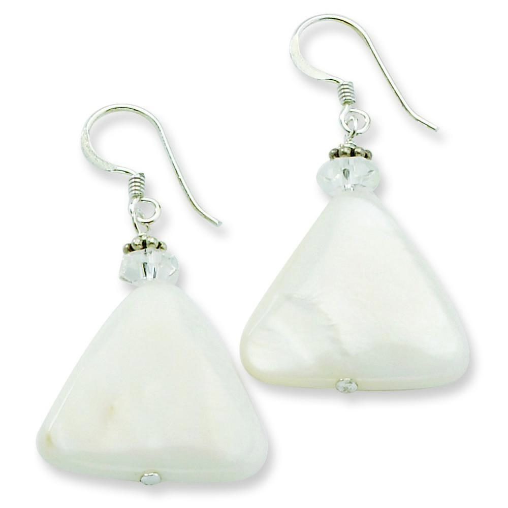 Jewelryweb Sterling Silver White Simulated Mother of Pearl and Rock Quartz Earrings