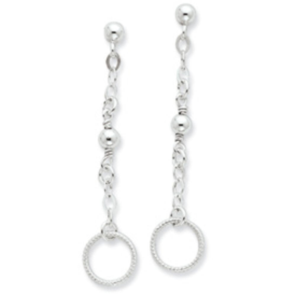 Jewelryweb Sterling Silver Polished and Textured Circle Dangle Post Earrings