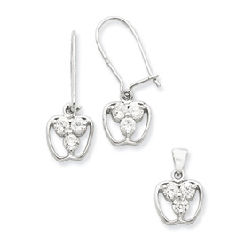 Jewelryweb Sterling Silver Cubic Zirconia Apple Pendant and Earrings Set