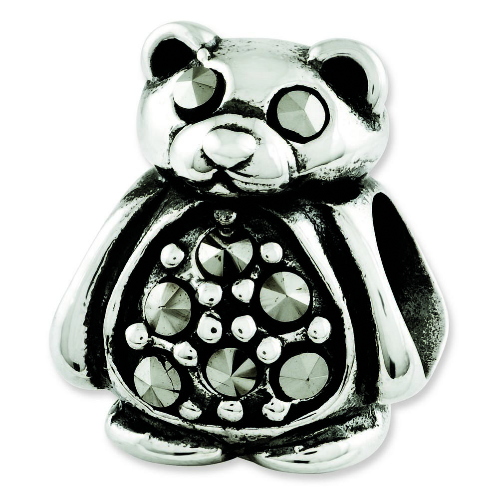 Jewelryweb Sterling Silver Reflections Marcasite Bear Bead Charm