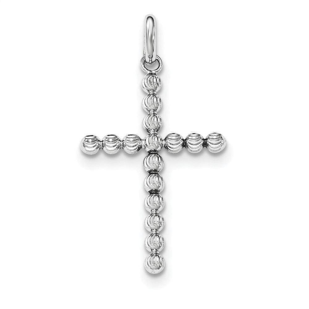 Jewelryweb Sterling Silver Polished Rhodium-plated Moon-cut Cross Pendant