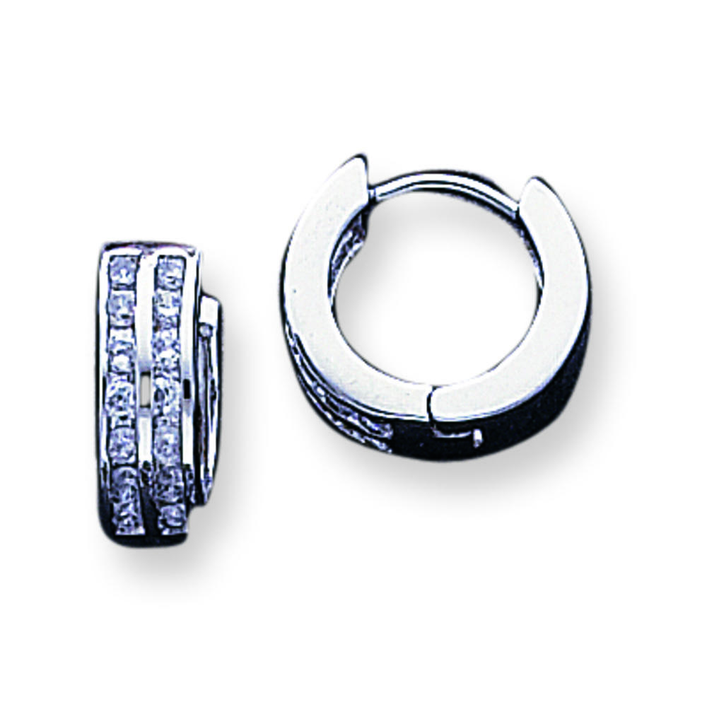Jewelryweb Sterling Silver Cubic Zirconia Hoop Earrings
