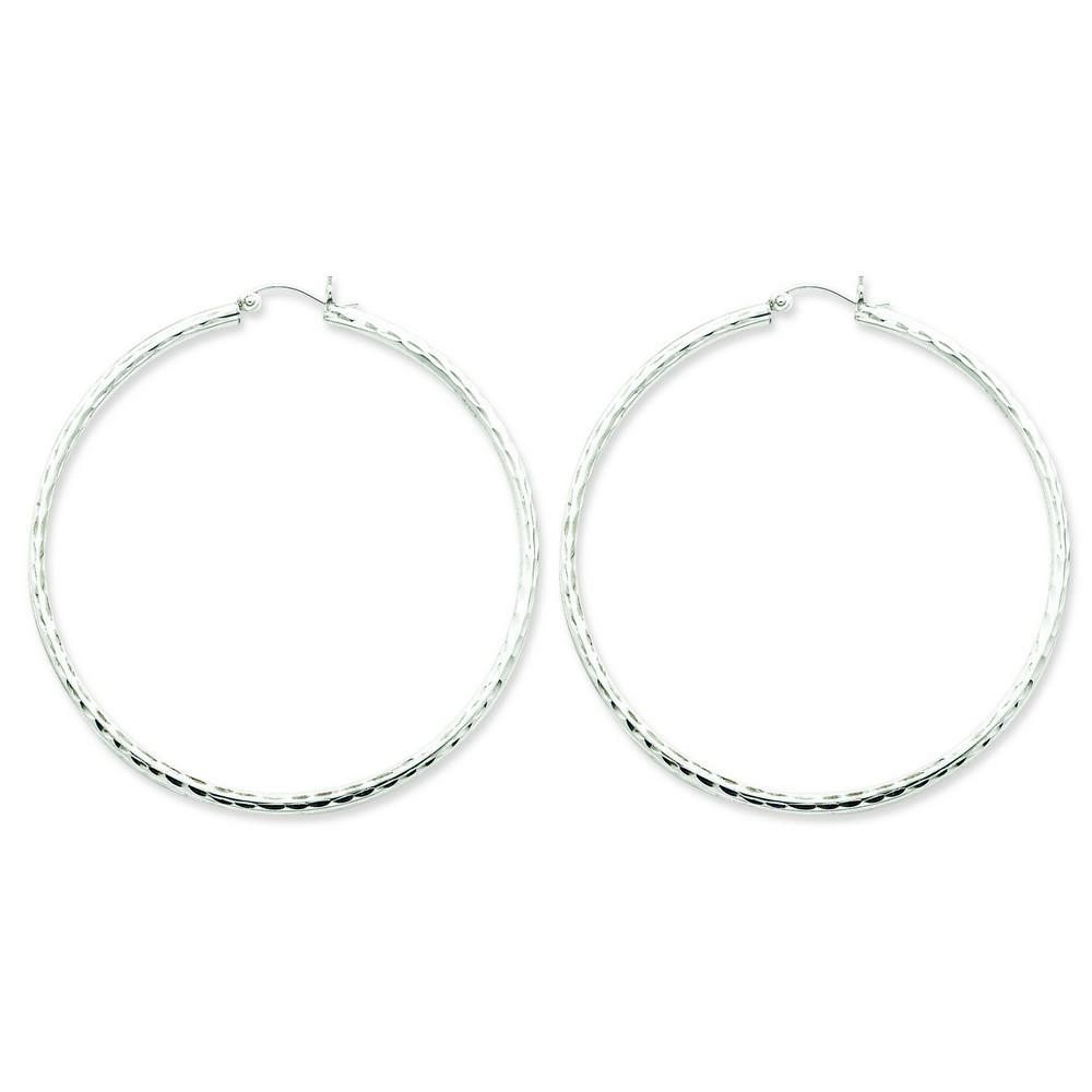 Jewelryweb Sterling Silver 2.25mm Sparkle-Cut Hoop Earrings