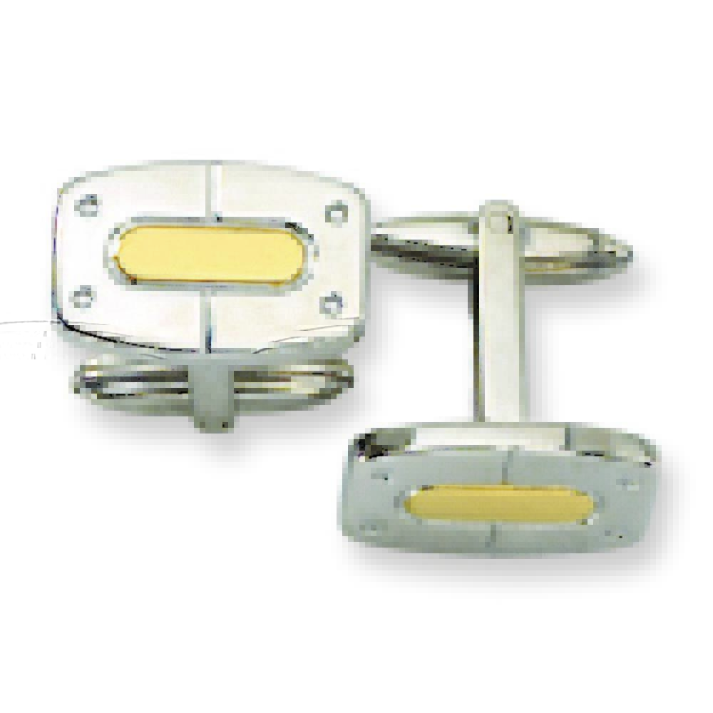 Jewelryweb Stainless Steel 24k Gold Accent Cuff Links