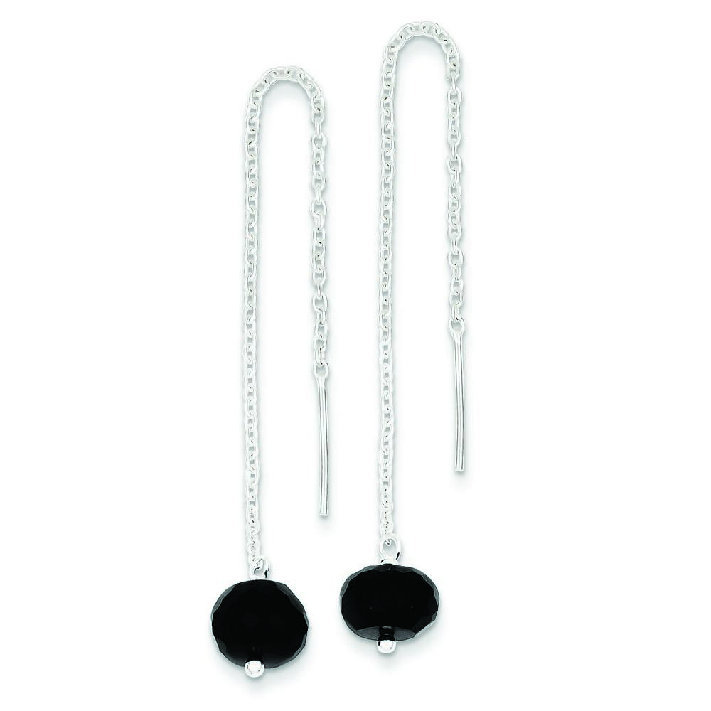 Jewelryweb Sterling Silver Black Simulated Onyx Bead Dangle Earrings