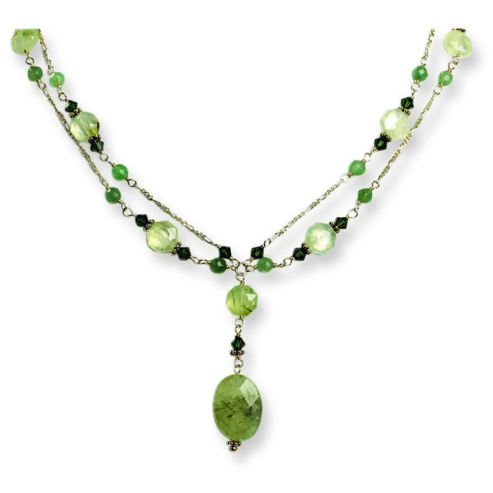 Jewelryweb Prehnite Aventurine Quartz Green Crystal Necklace 16 Inch - Lobster Claw