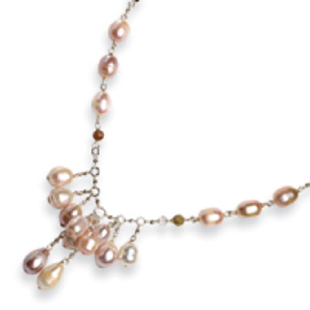 Jewelryweb White Champagne Pearl Unikite Necklace - 16 Inch - Lobster Claw