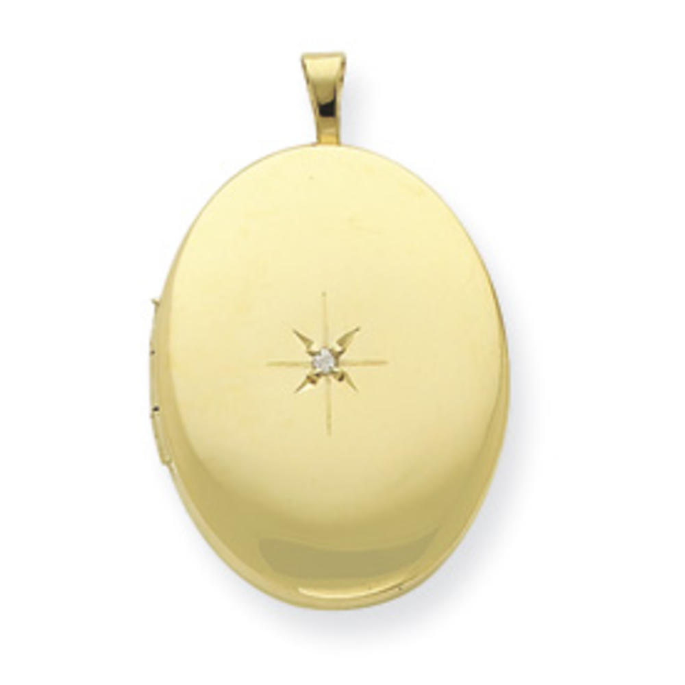 Jewelryweb Gold-Flashed Sterling Silver and Diamond 20mm Sparkle-Cut Oval Locket