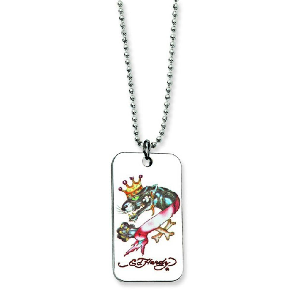 Jewelryweb Ed Hardy Panther Painted Dog Tag 24inch Necklace