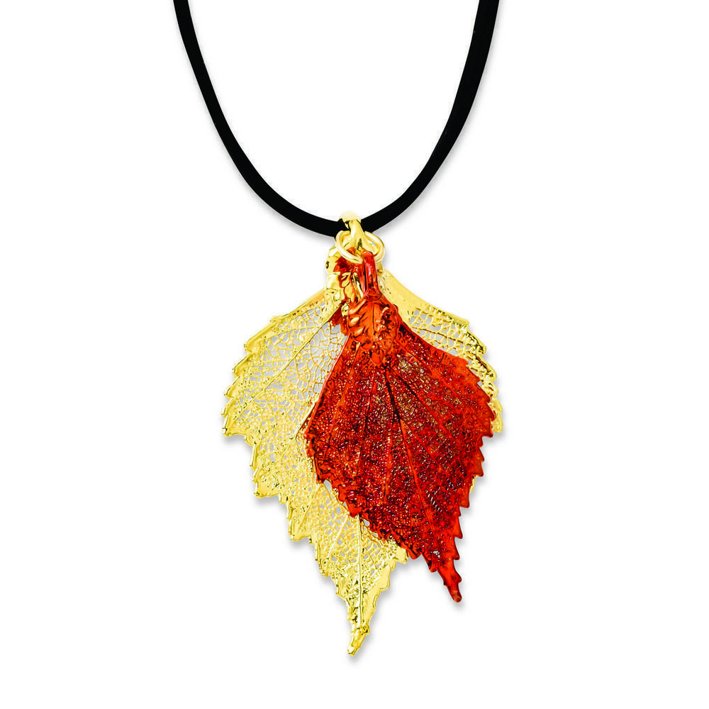 Jewelryweb 24k Gold Iridescent Copper Dipped Double Birch Leaf Necklace - 20 Inch