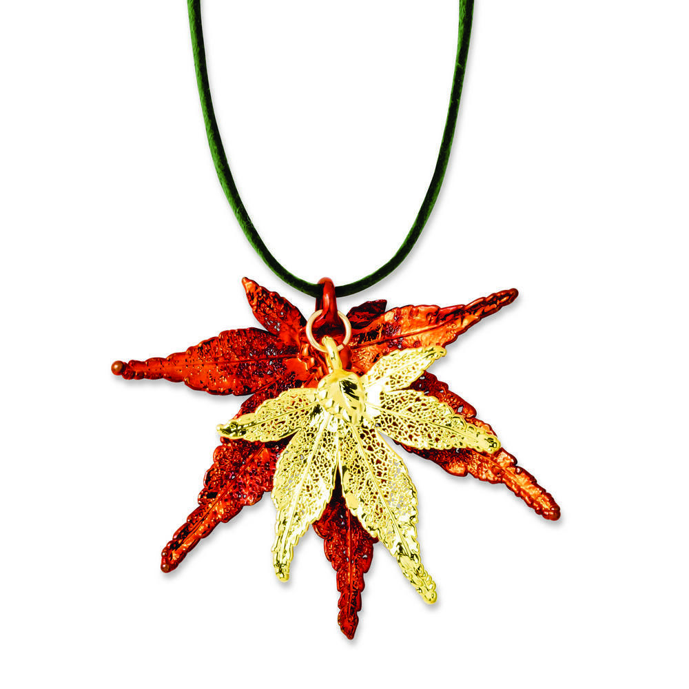 Jewelryweb Iridescent Copper/24k Gold Dipped Japanese Maple Leaf Necklace - 20 Inch